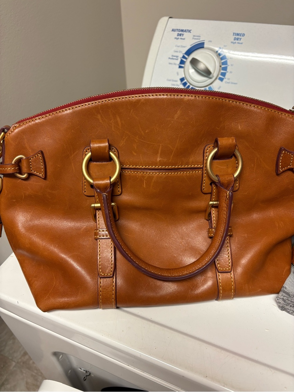 Dooney & Bourke Leather Satchel in Cognac Brown - Picture 3 of 12